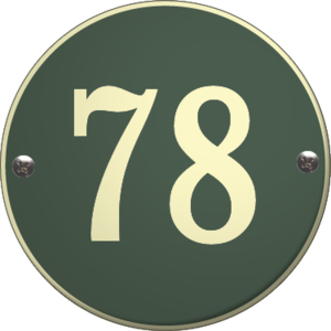 Emaille huisnummer rond met rand.