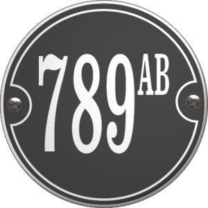 Emaille huisnummer rond met kader en rand. 